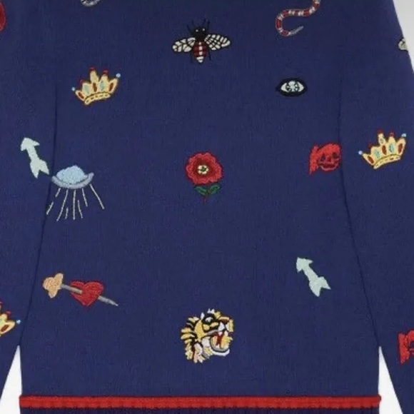 Designer All Over Embroidered Patch Style Fashion Sweater Small/Medium - Picture 14 of 16